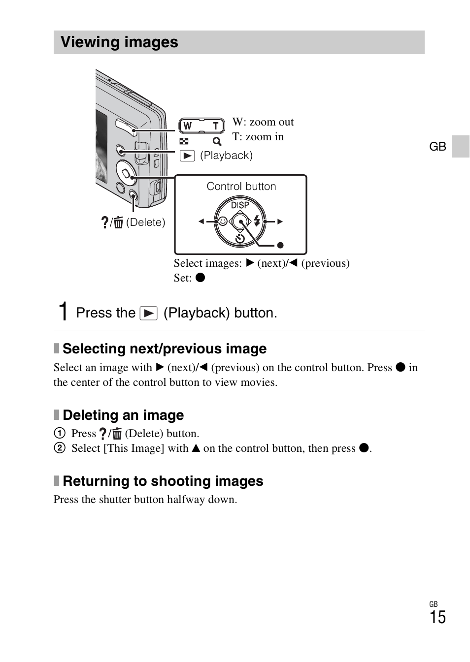 Viewing images | Sony DSC-W620 User Manual | Page 15 / 48