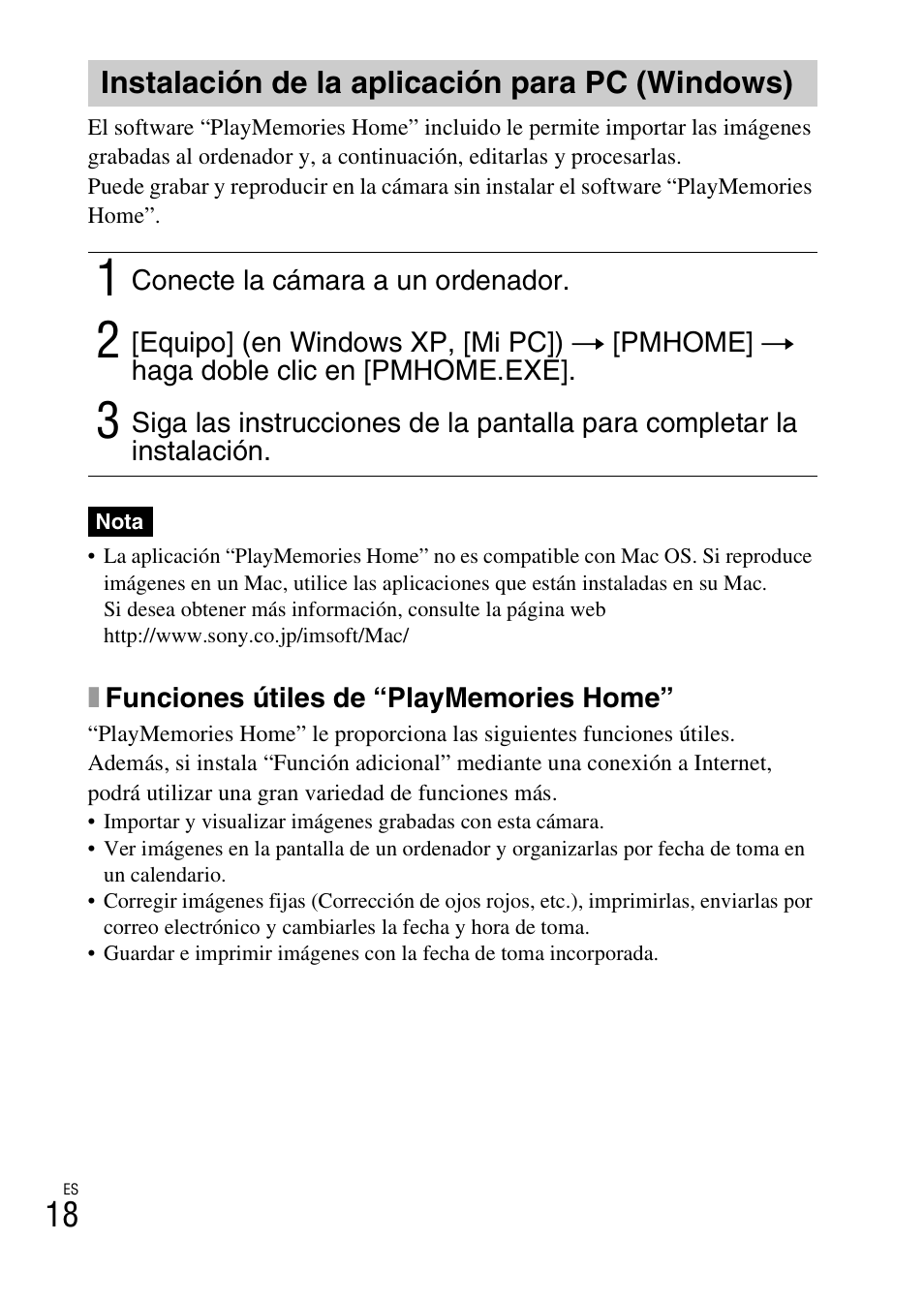 Instalación de la aplicación para pc (windows) | Sony DSC-W620 User Manual | Page 42 / 48