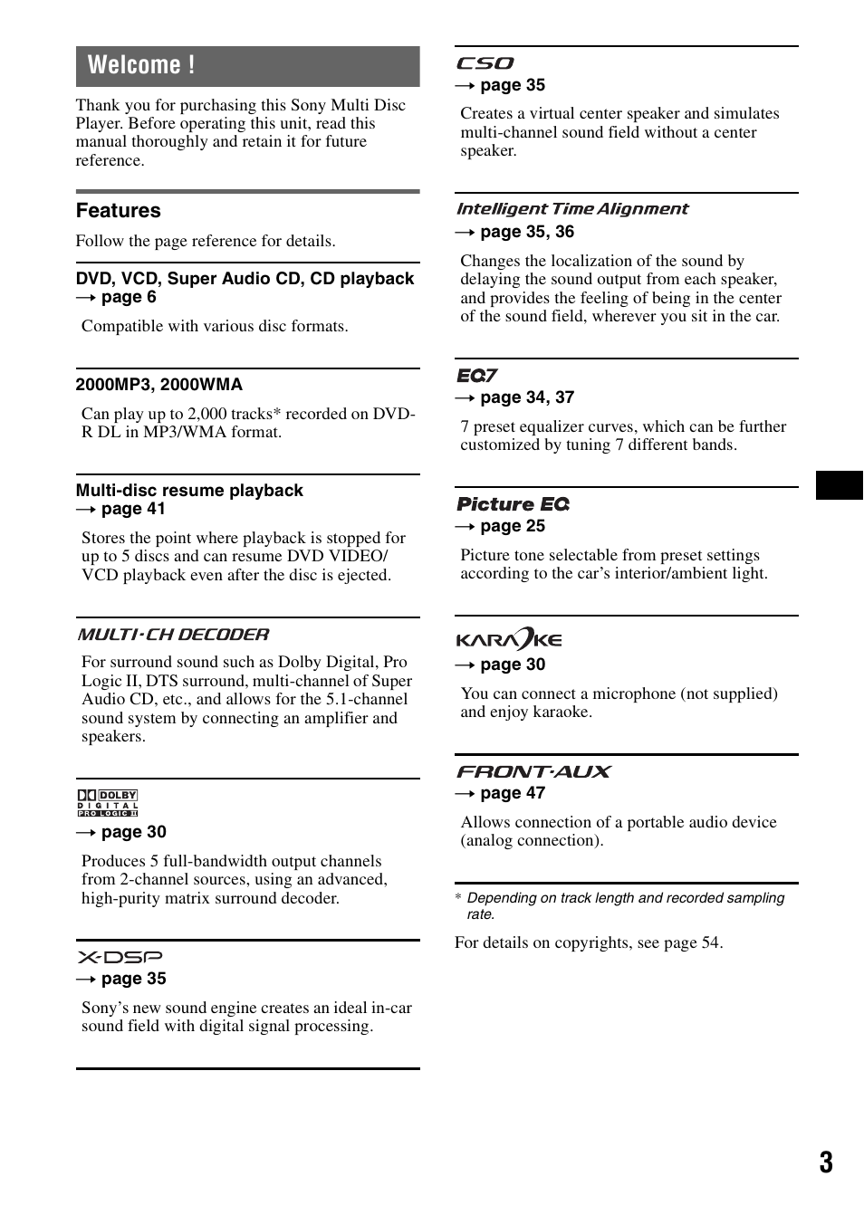 Welcome | Sony MEX-DV2000 User Manual | Page 3 / 192