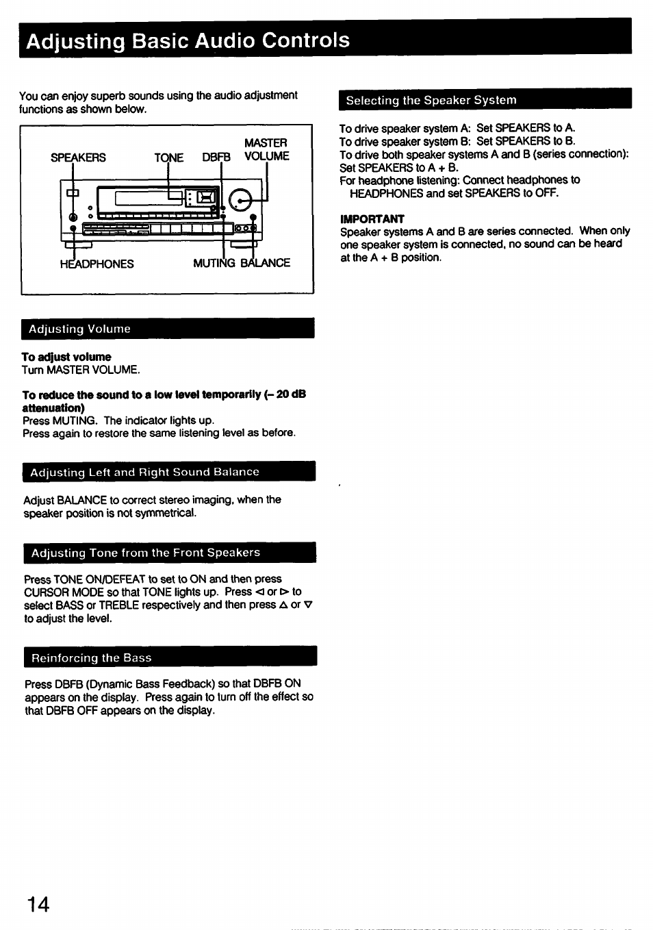 Adjusting basic audio controls, Important, To adjust volume | Adjusting volume | Sony STR-D790 User Manual | Page 14 / 40