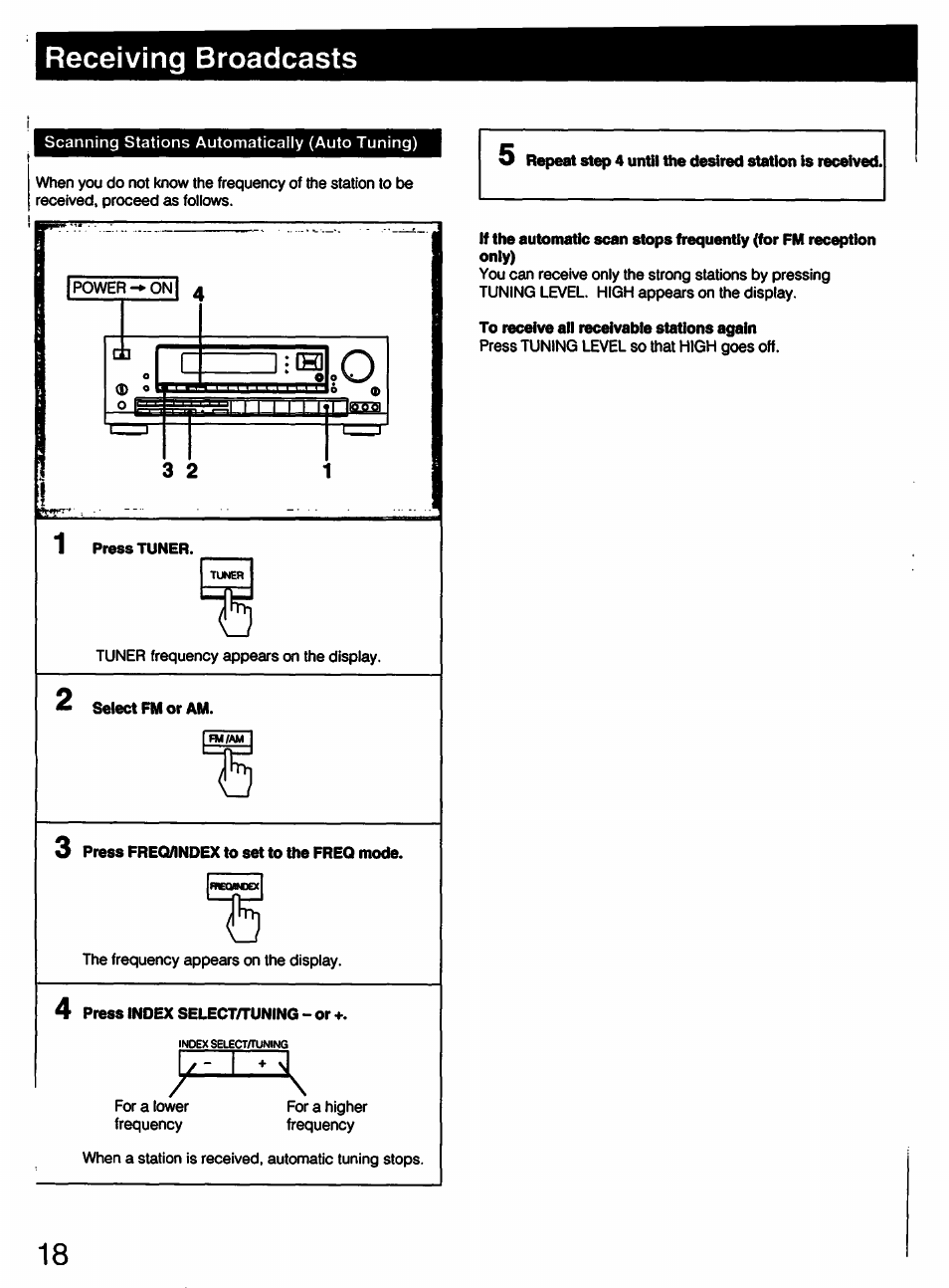To receive all receivable stations again, Receiving broadcasts | Sony STR-D790 User Manual | Page 18 / 40