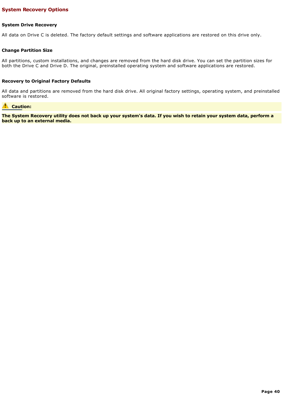 System recovery options | Sony PCV-RX650 User Manual | Page 40 / 88