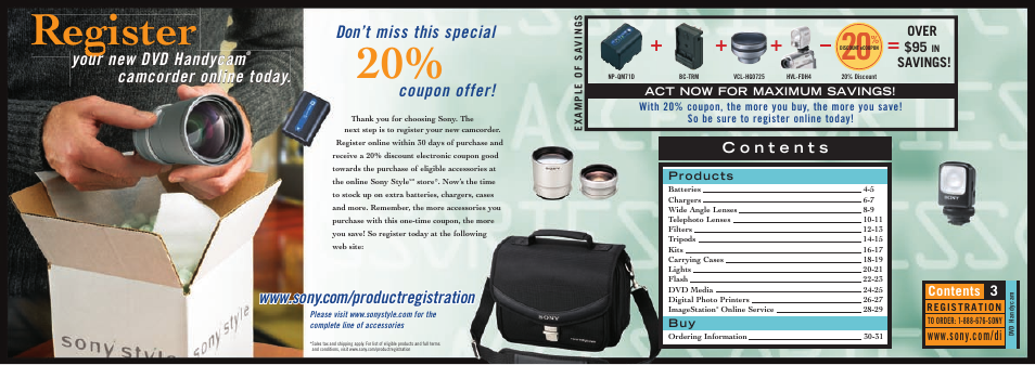 Register, Your new dvd handycam, Camcorder online today | Over $95, Savings | Sony DCR-DVD101 User Manual | Page 2 / 16