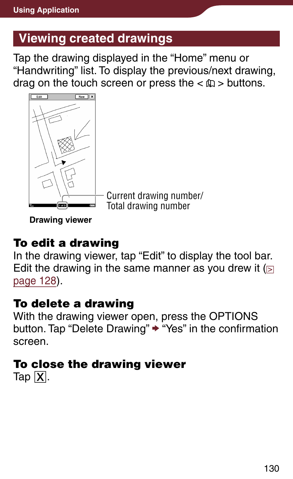 Viewing created drawings | Sony PRS-900BC User Manual | Page 130 / 202