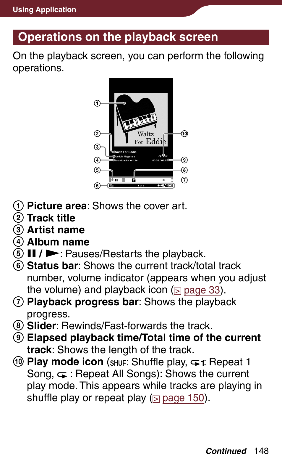 Operations on the playback screen, K screen, Ying | Sony PRS-900BC User Manual | Page 148 / 202