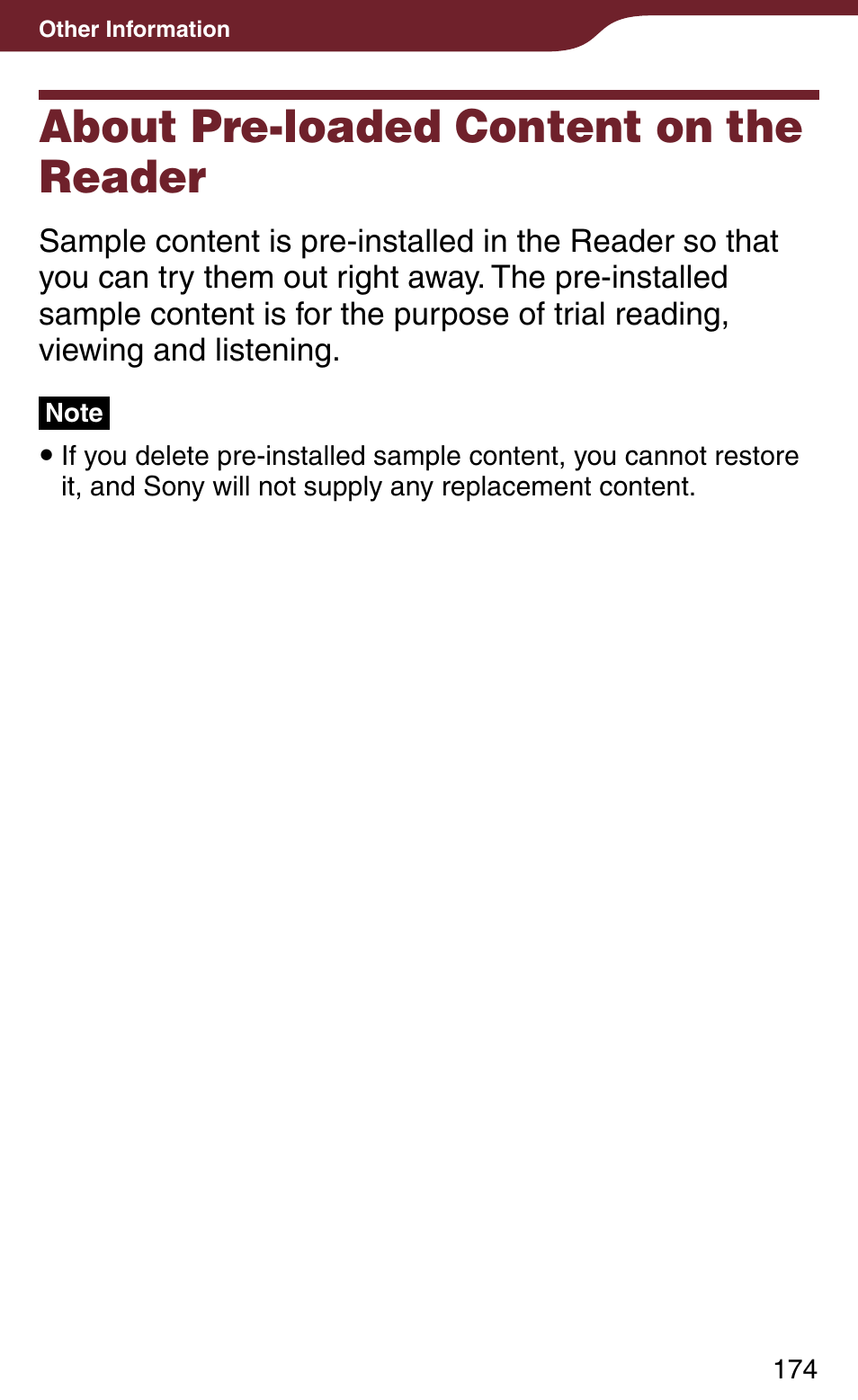 About pre-loaded content on the, About pre-loaded content on the reader | Sony PRS-900BC User Manual | Page 174 / 202