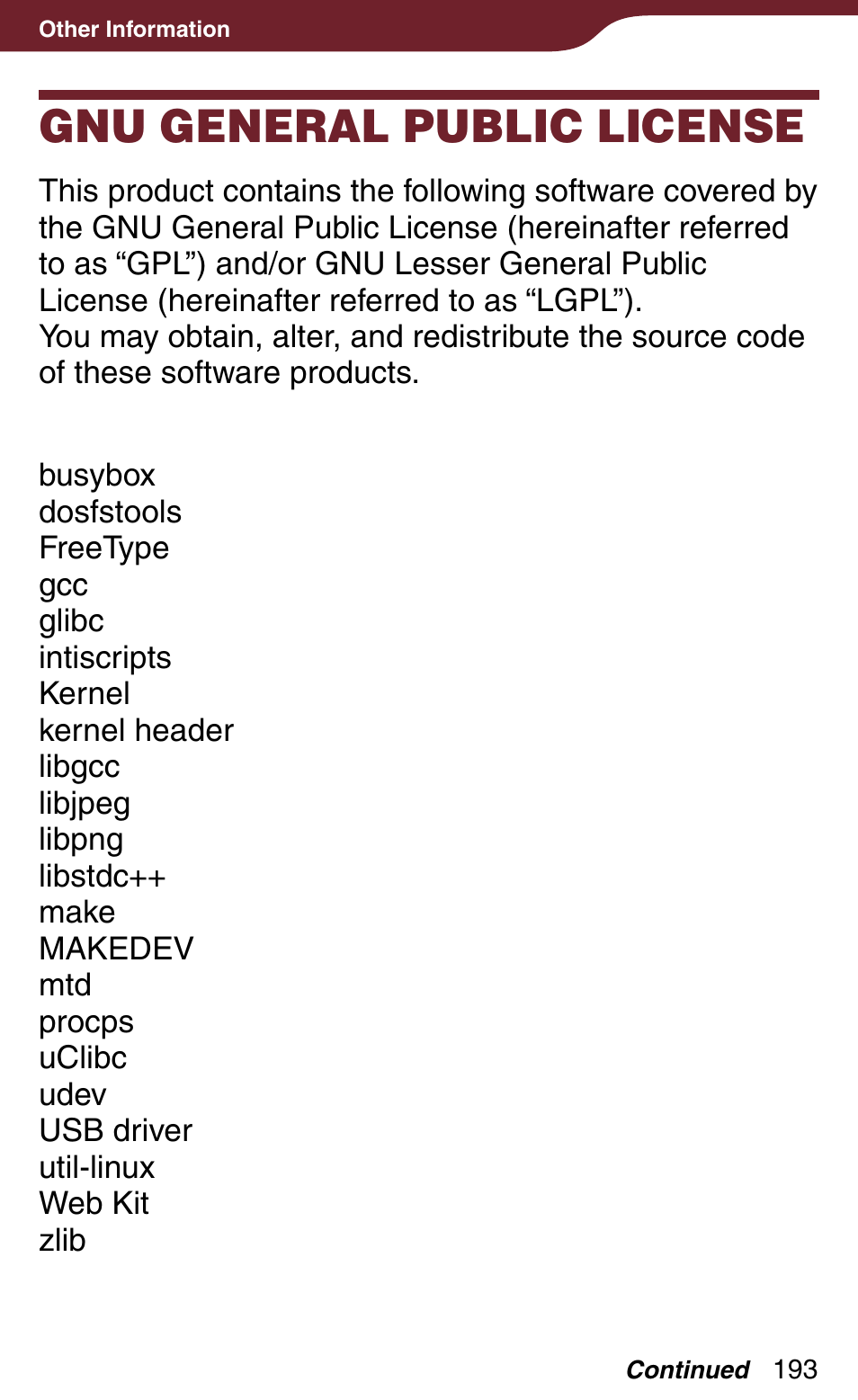 Gnu general public license | Sony PRS-900BC User Manual | Page 193 / 202