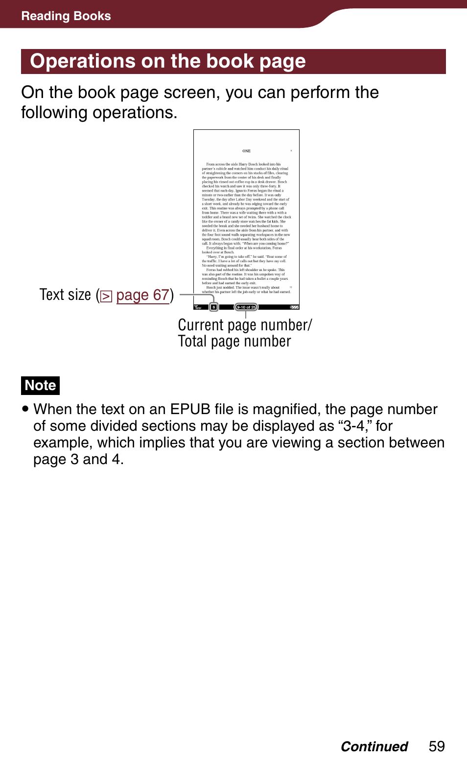 Operations on the book page | Sony PRS-900BC User Manual | Page 59 / 202