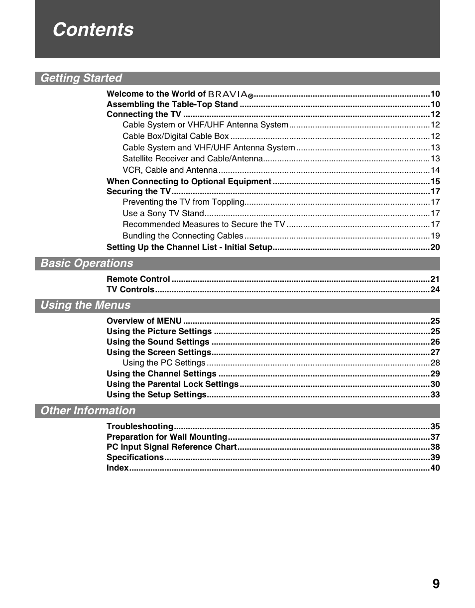 Sony KDL-37L4000 User Manual | Page 9 / 44