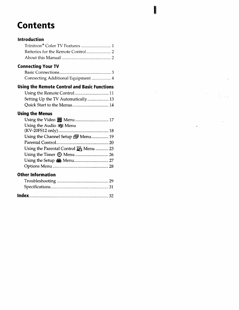 Sony wega KV-20FS12 User Manual | Page 9 / 41