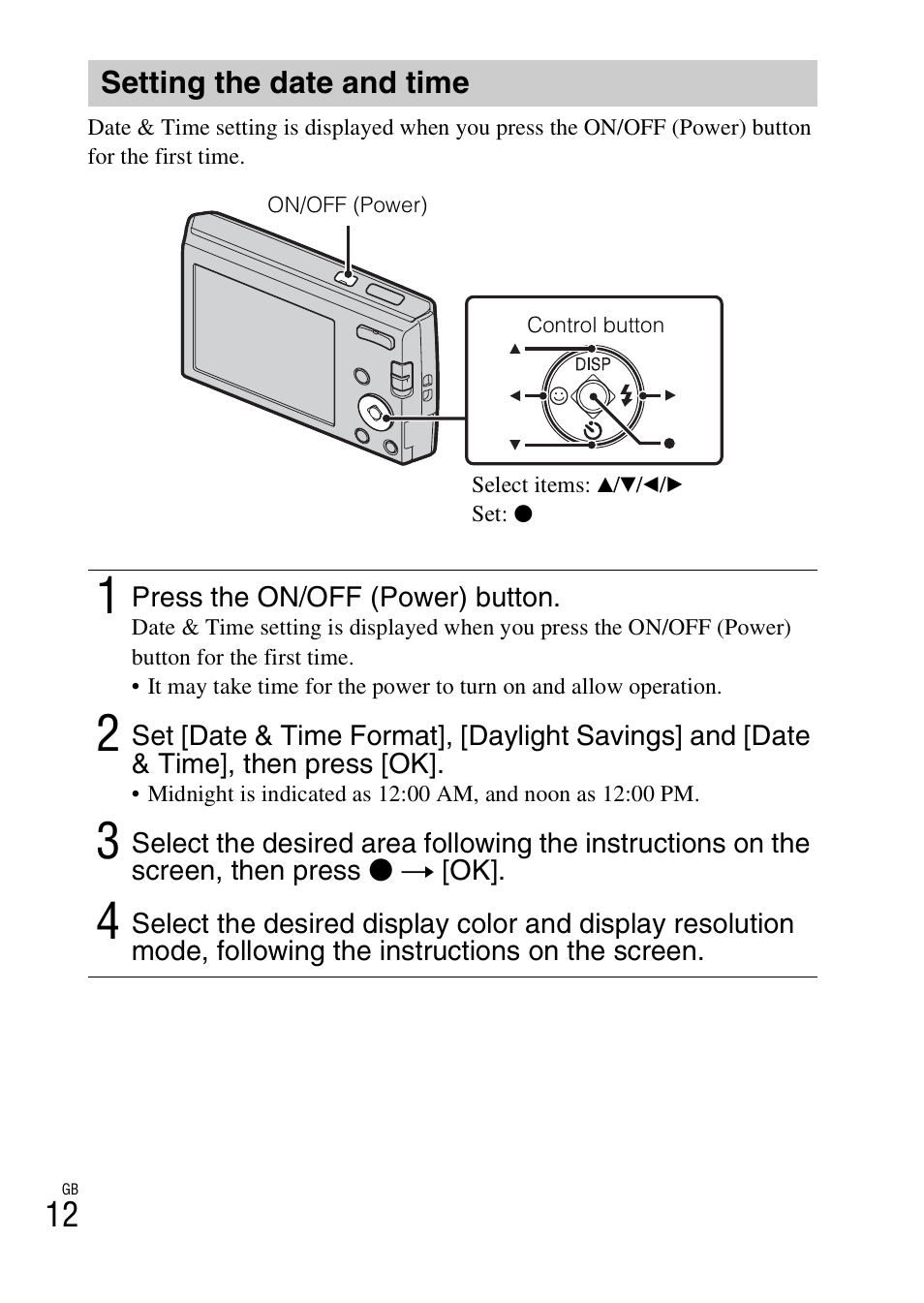 Setting the date and time | Sony DSC-W510 User Manual | Page 12 / 48