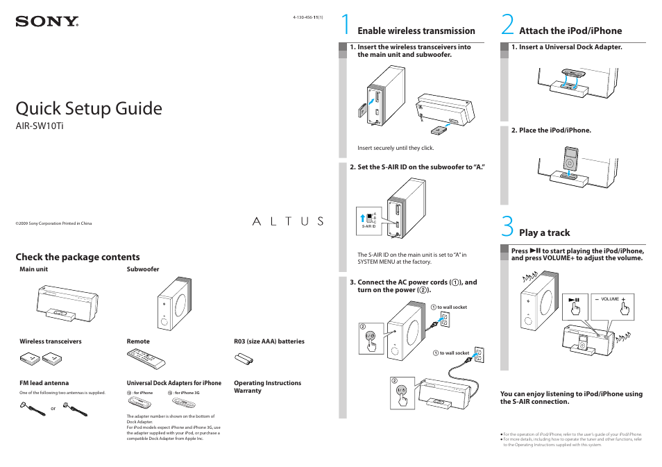 Sony AIR-SW10TI User Manual | 2 pages