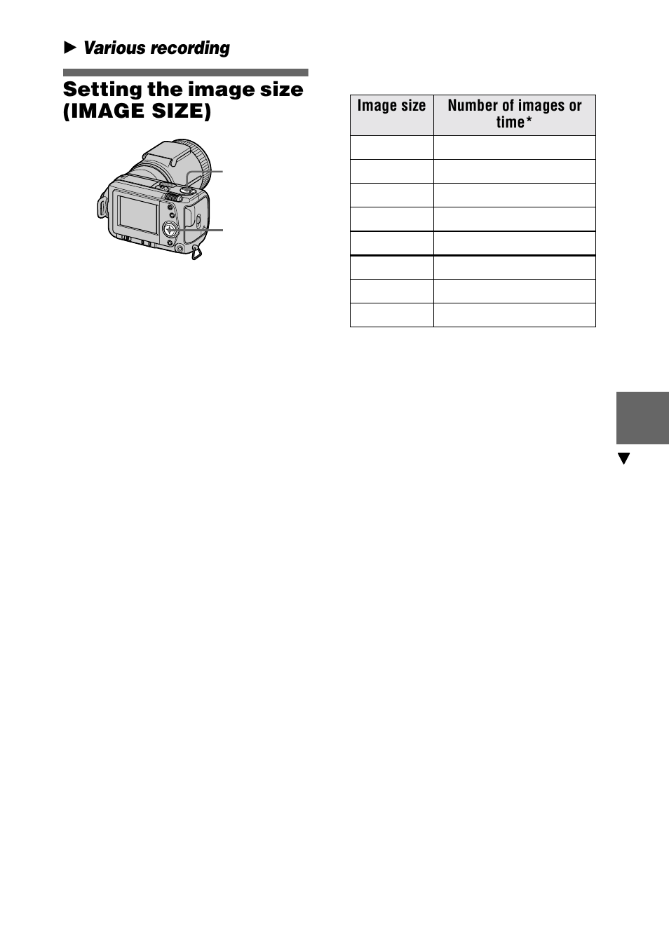 Setting the image size (image size), Setting the image size, Image size) | Sony DSC-F505V User Manual | Page 37 / 68