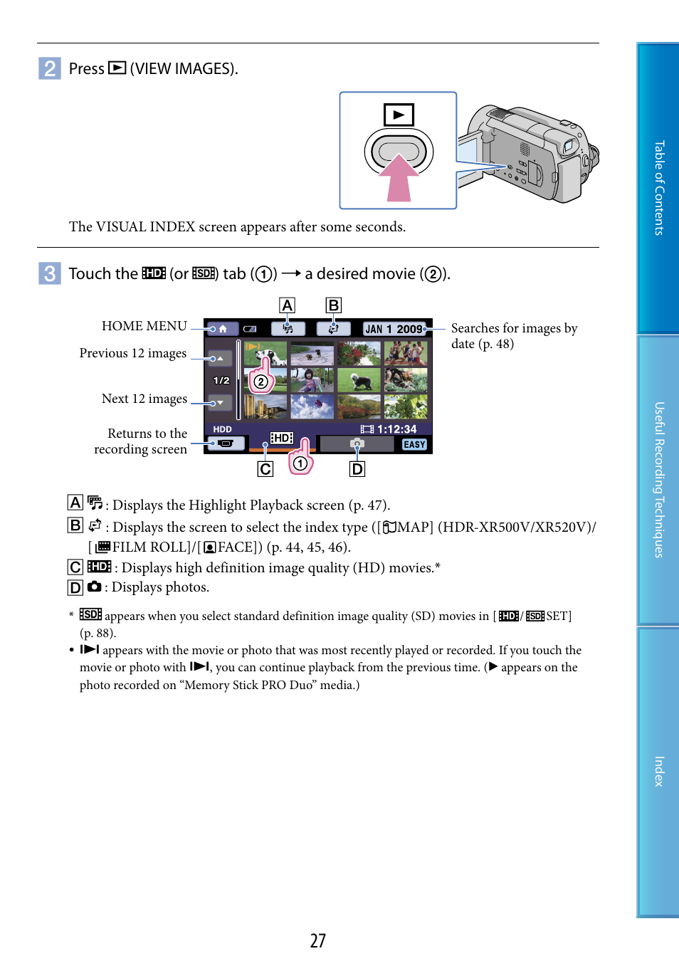 On (27, 41) | Sony HDR-XR520V User Manual | Page 27 / 136