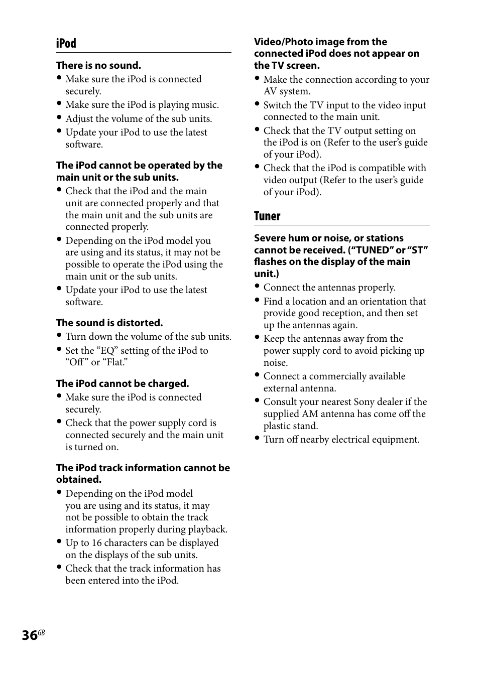 Ipod, Tuner | Sony AIR-SA20PK User Manual | Page 36 / 44