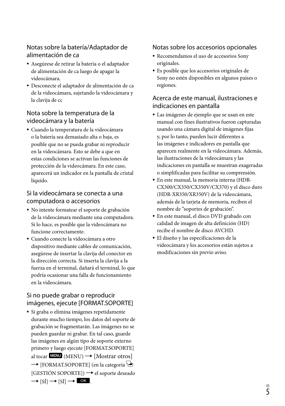 Notas sobre los accesorios opcionales | Sony HDR-CX300 User Manual | Page 81 / 155