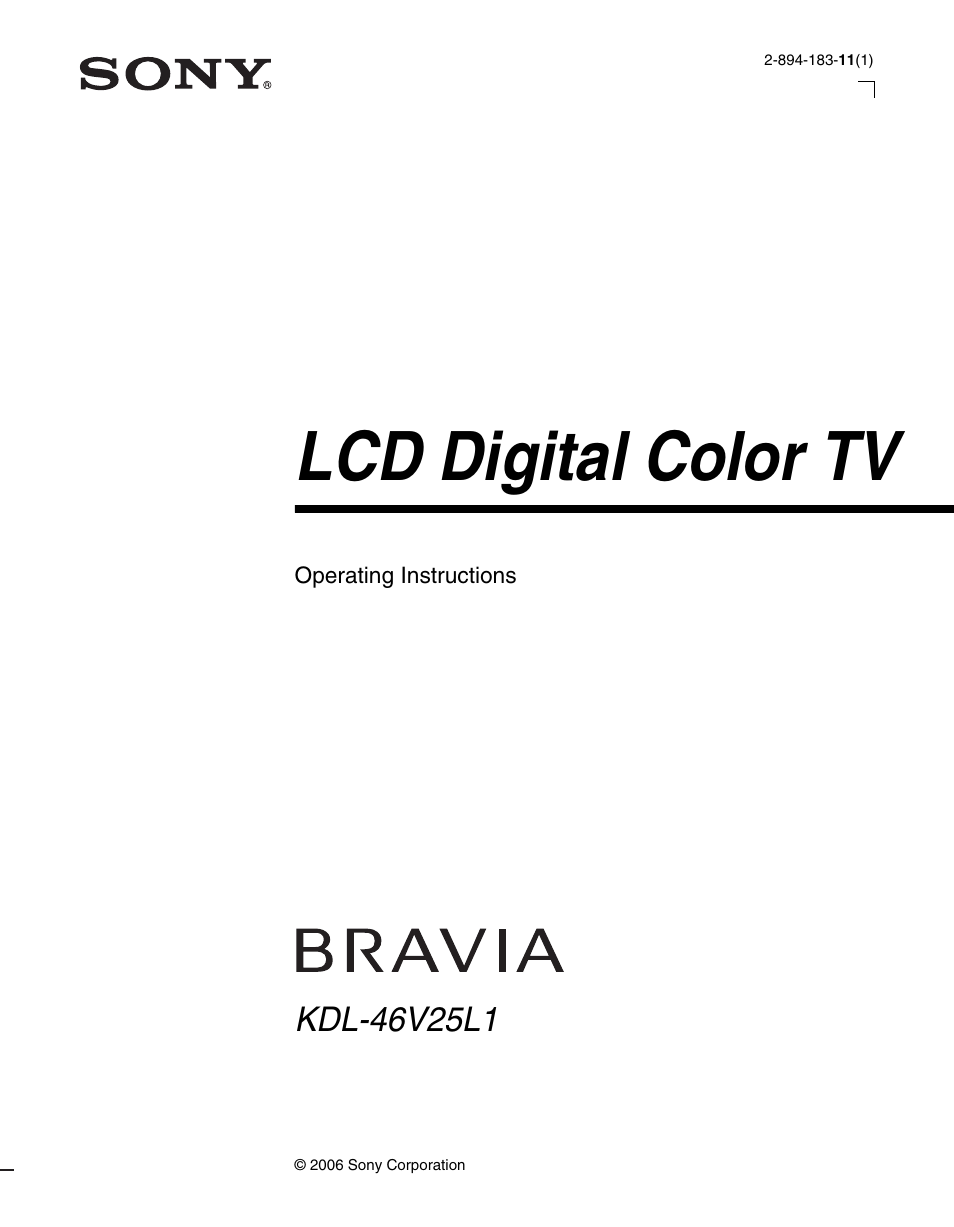 Sony KDL-46V25L1 User Manual | 48 pages