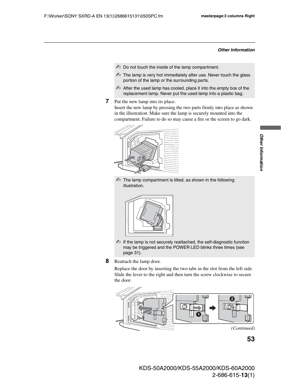 Sony KDS-50A2000 User Manual | Page 53 / 67