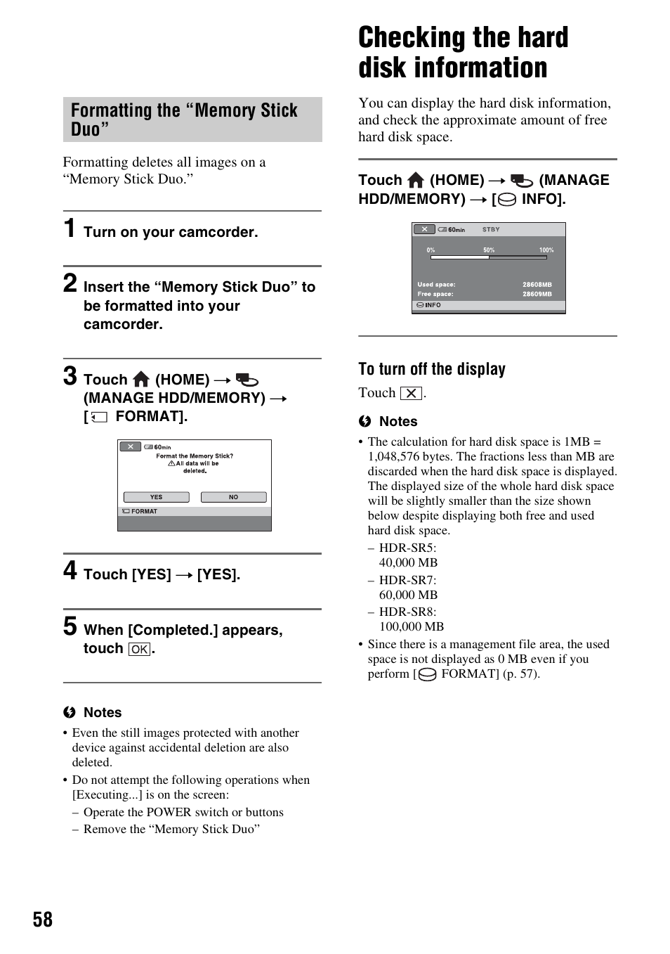 Checking the hard disk information, P. 58) | Sony HDR-SR5 User Manual | Page 58 / 118
