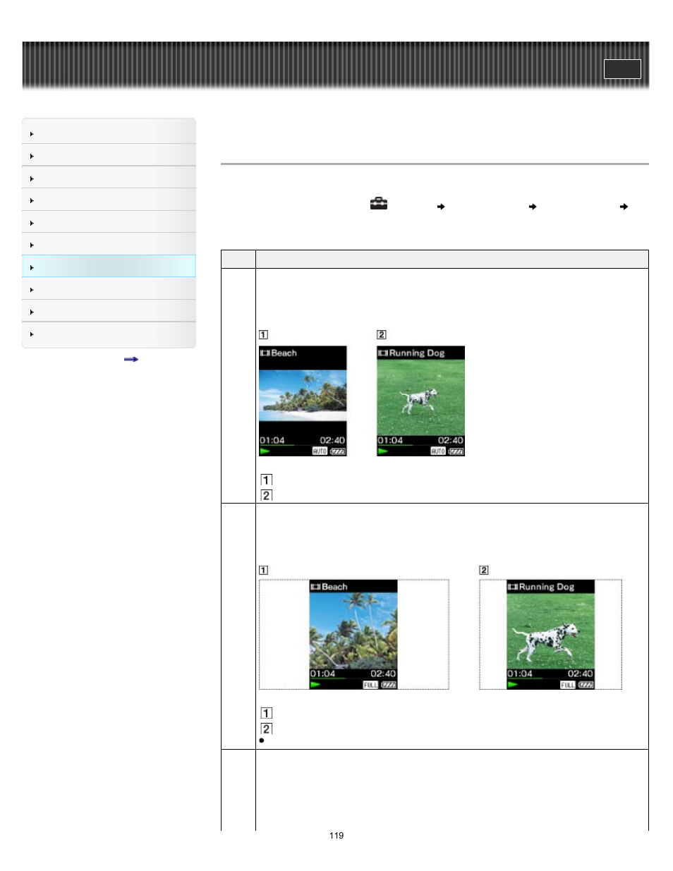 Setting the zoom function [zoom | Sony NWZ-E375 User Manual | Page 119 / 166