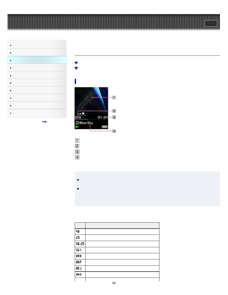 Browsing and using the music screen, Details | Sony NWZ-E375 User Manual | Page 54 / 166
