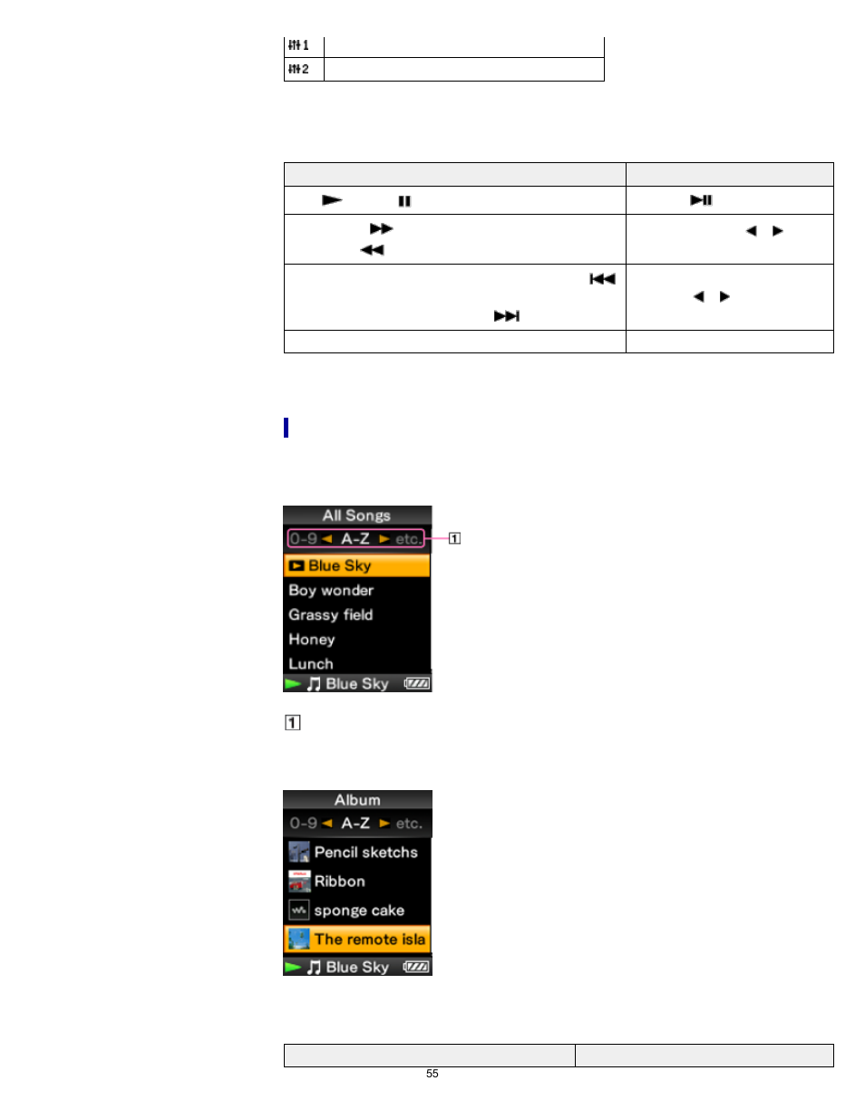 Music list screen | Sony NWZ-E375 User Manual | Page 55 / 166