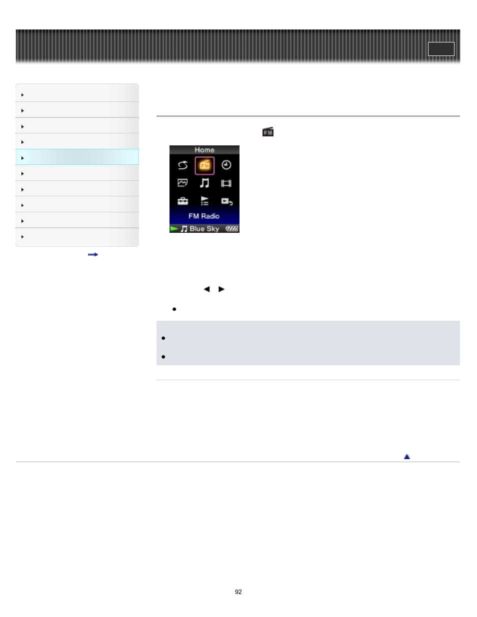 Listening to fm radio [fm radio, Details | Sony NWZ-E375 User Manual | Page 92 / 166