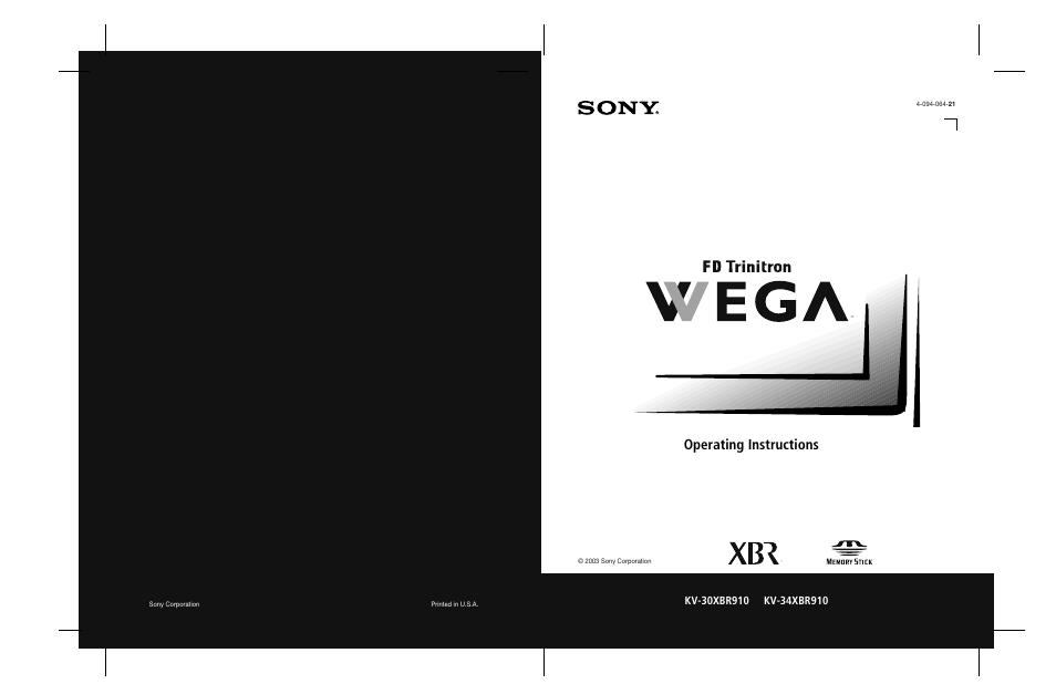 Sony KV-30XBR910 User Manual | 106 pages