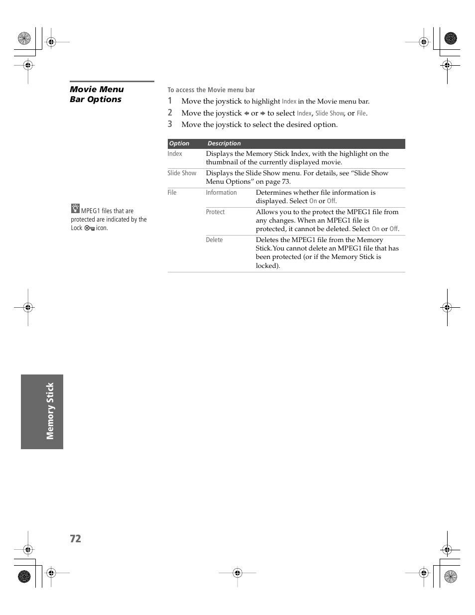 Movie menu bar options | Sony KV-30XBR910 User Manual | Page 73 / 106