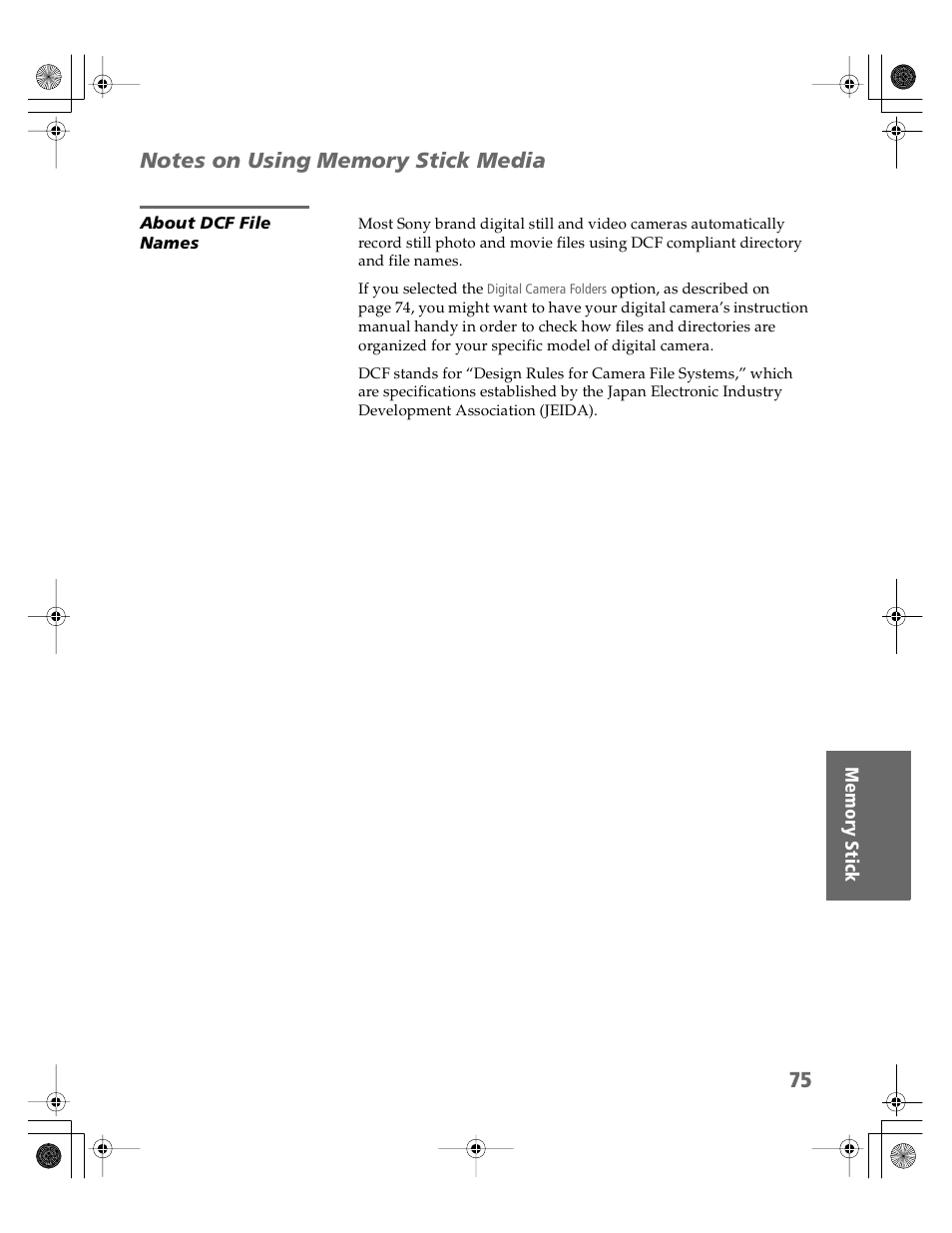 Notes on using memory stick media, About dcf file names | Sony KV-30XBR910 User Manual | Page 76 / 106