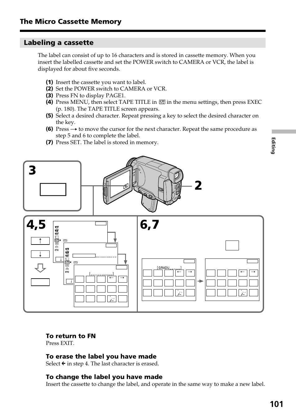 Press exit, Select c in step 4. the last character is erased | Sony DCR-IP55 User Manual | Page 101 / 216