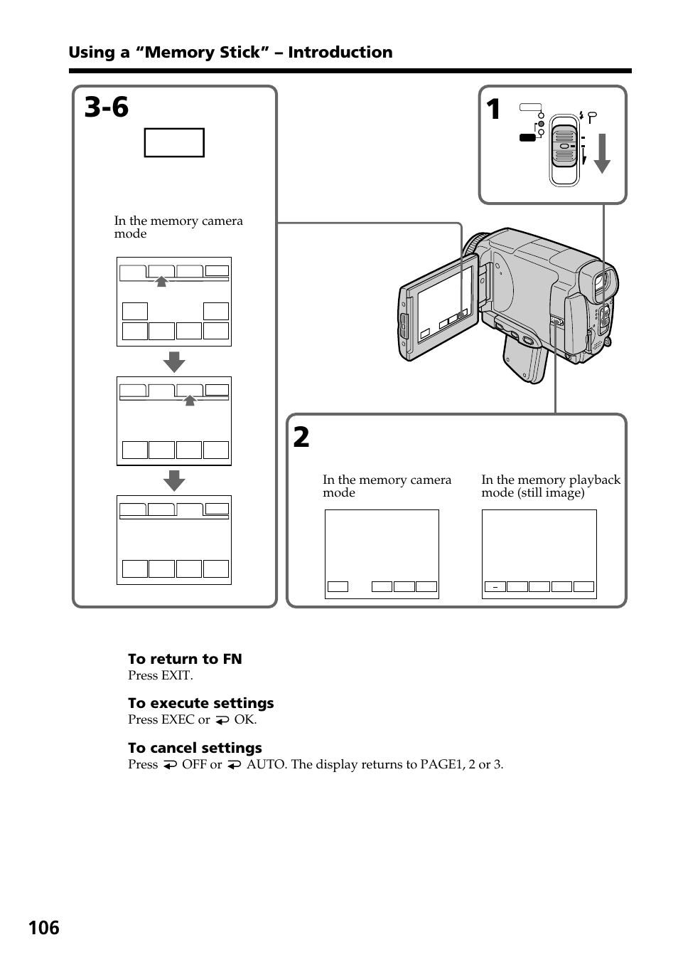 Press exit, Press exec or ok | Sony DCR-IP55 User Manual | Page 106 / 216