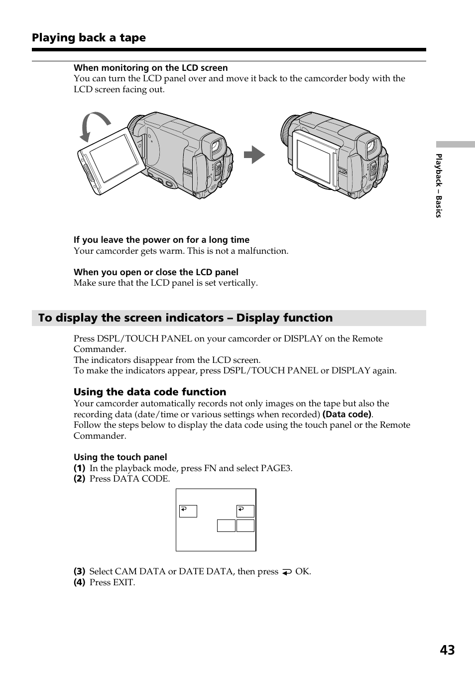 Playing back a tape | Sony DCR-IP55 User Manual | Page 43 / 216