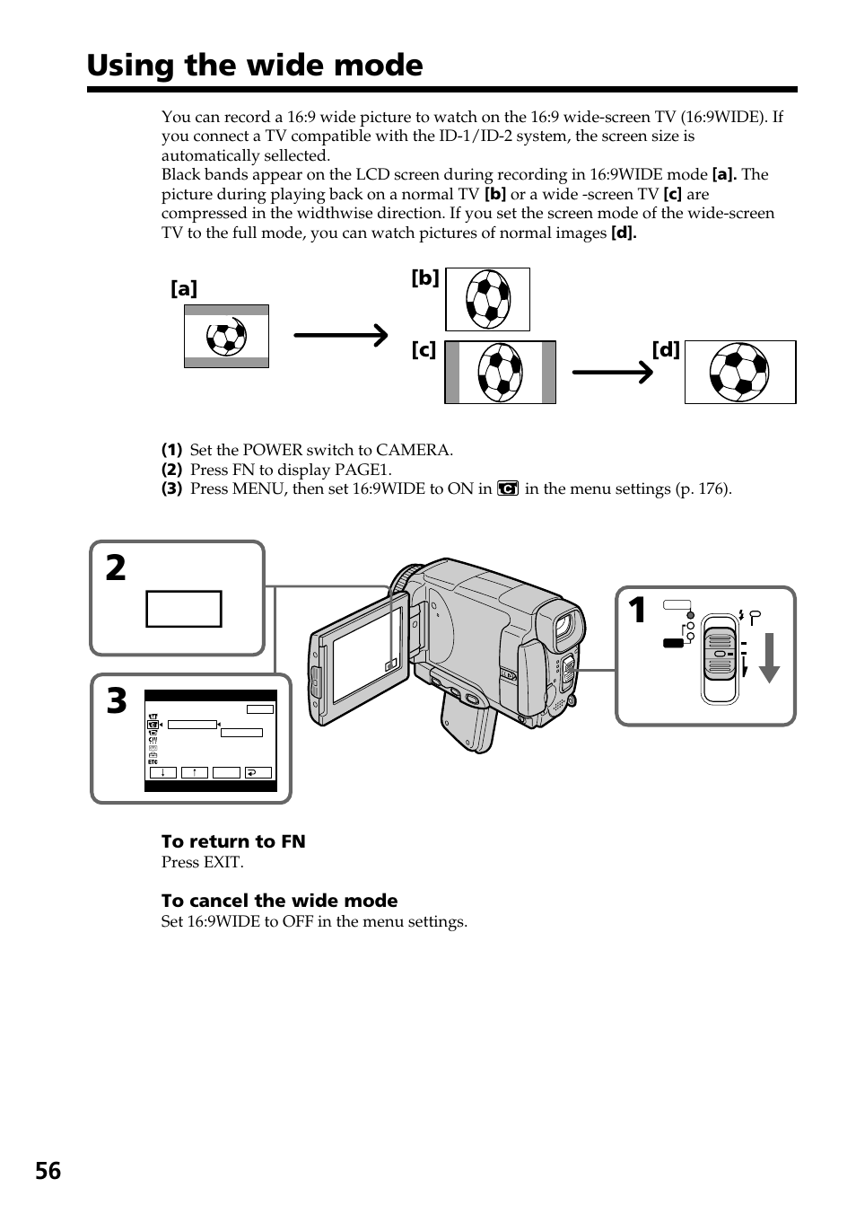 Using the wide mode, A] [c] [b] [d | Sony DCR-IP55 User Manual | Page 56 / 216