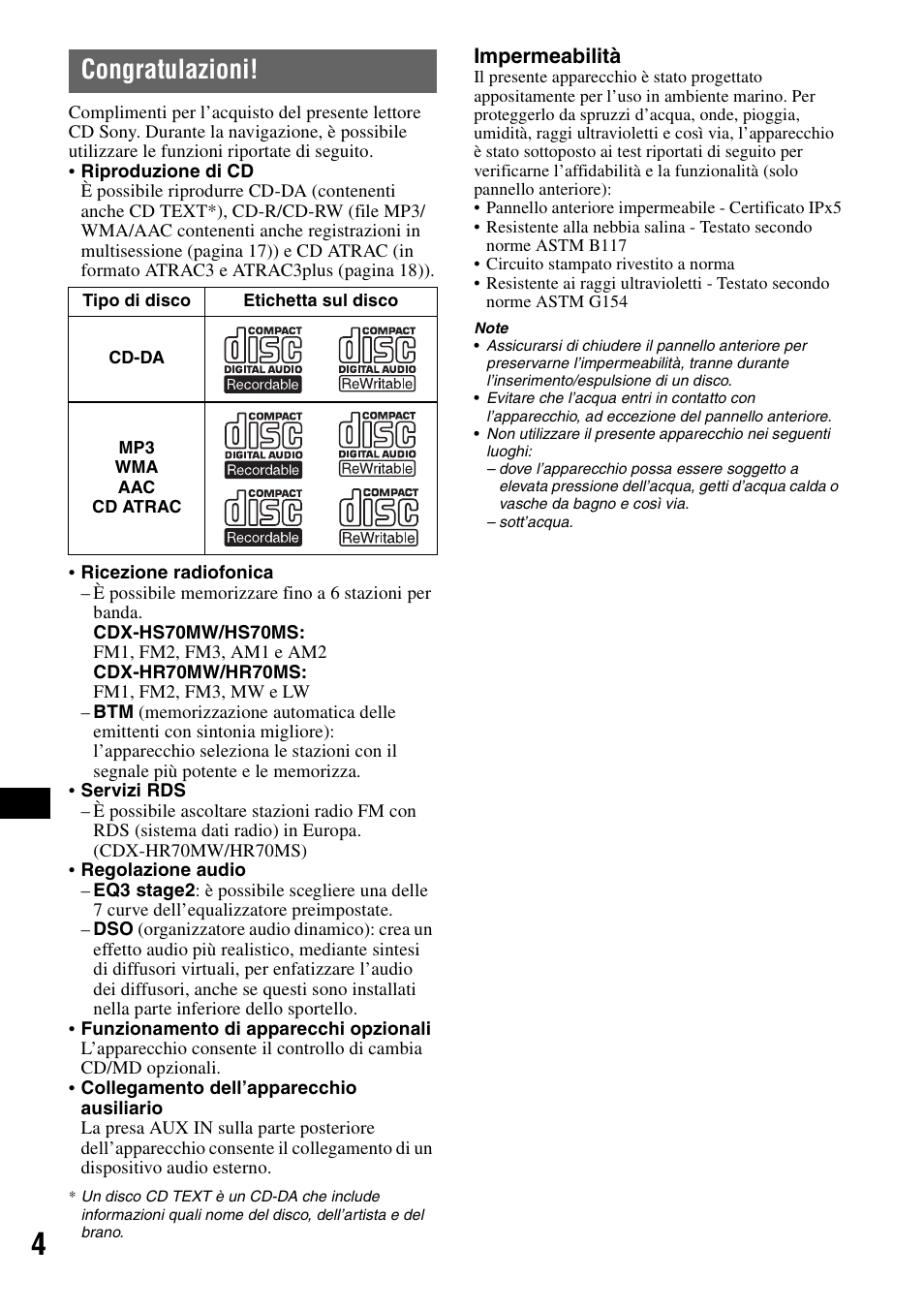 Congratulazioni | Sony CDX-HS70MW User Manual | Page 110 / 132