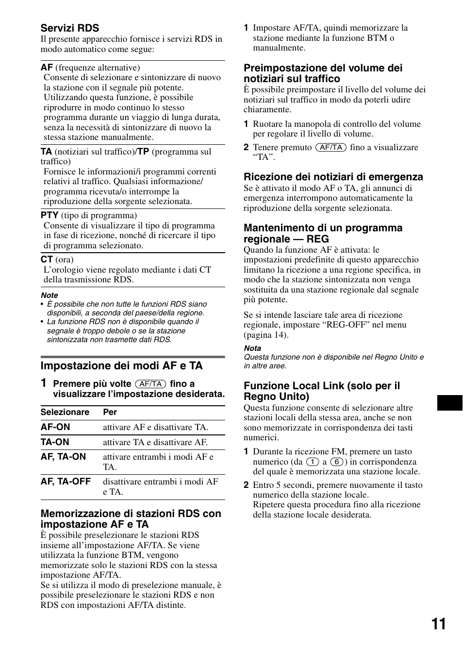 Impostazione dei modi af e ta, S) 11 | Sony CDX-HS70MW User Manual | Page 117 / 132