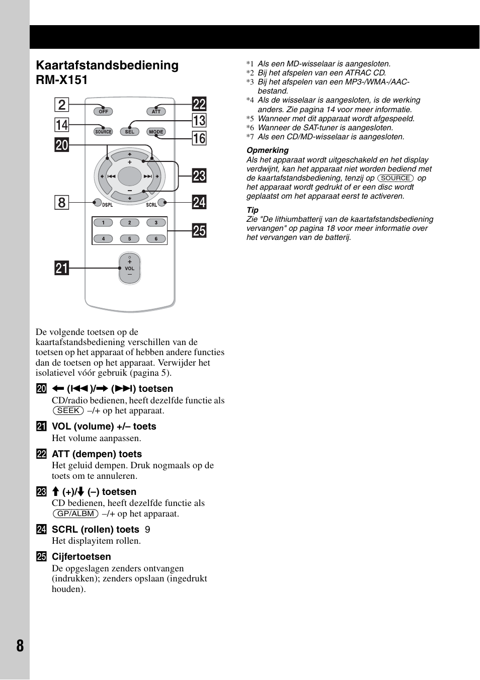Kaartafstandsbediening rm-x151 | Sony CDX-HS70MW User Manual | Page 94 / 132