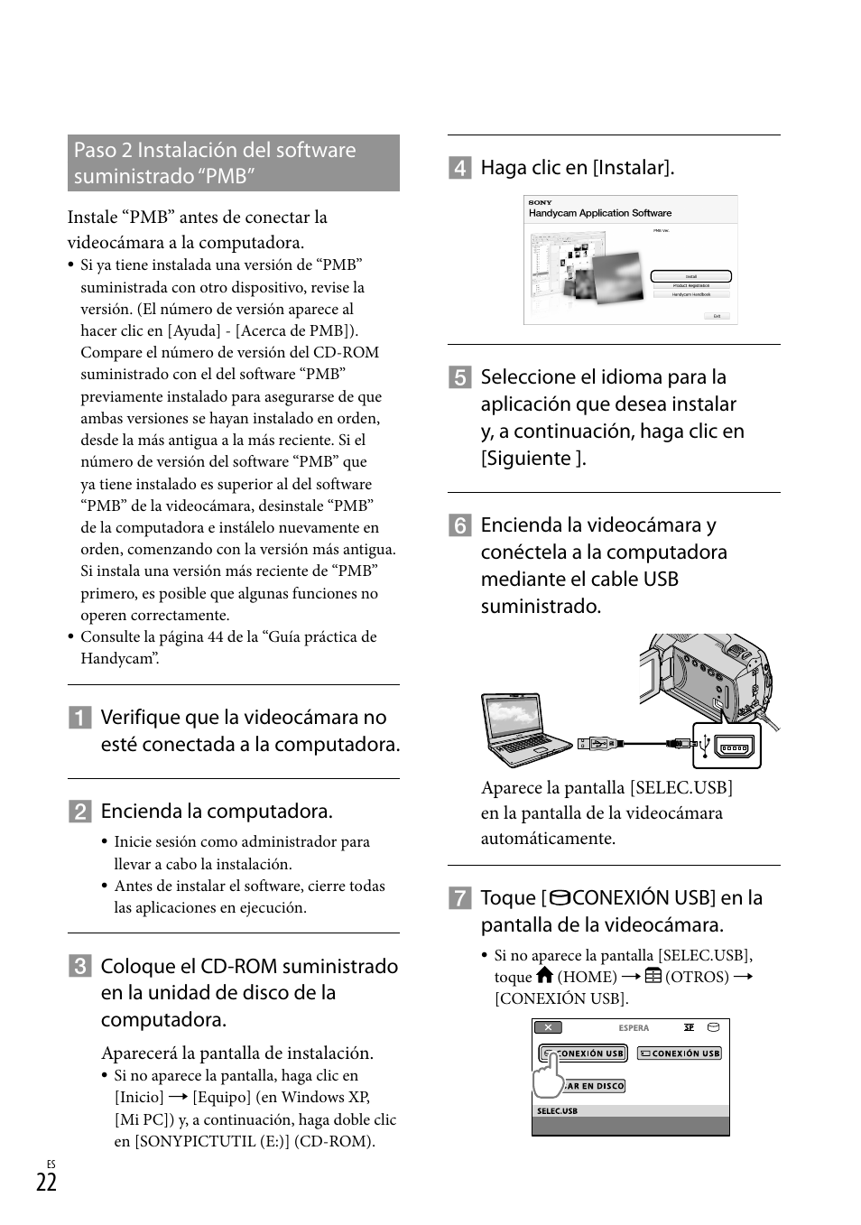 Paso 2 instalación del software suministrado “pmb | Sony DCR-SR67 User Manual | Page 80 / 116
