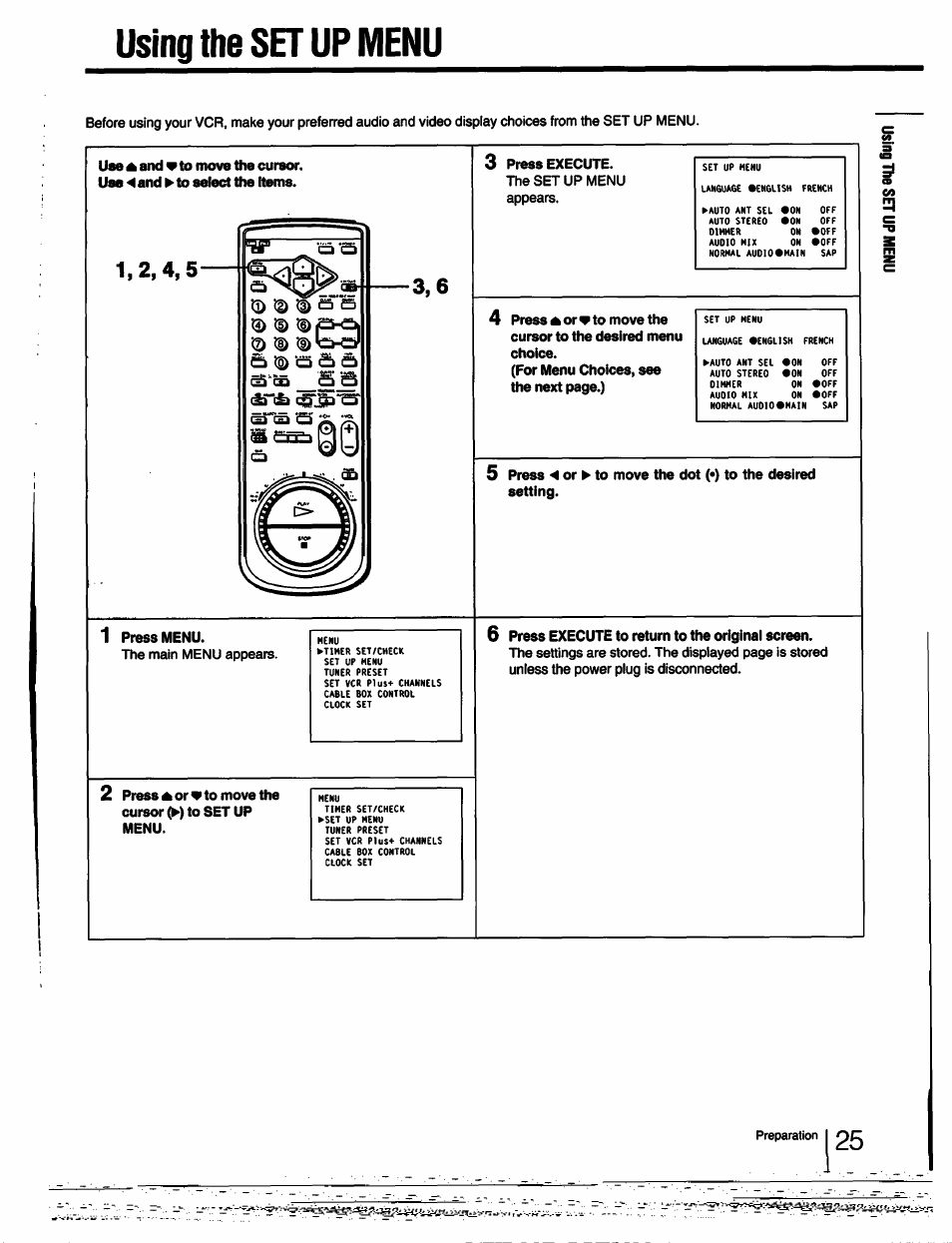 Using the set up menu, H) f§), Using the setup menu | Sony SLV-750HF User Manual | Page 25 / 66