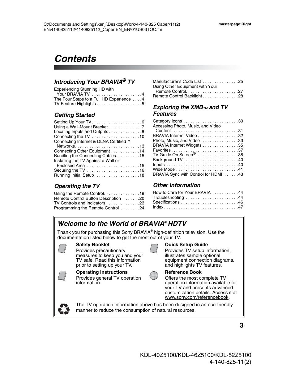 Sony KDL-52Z5100 User Manual | Page 3 / 48