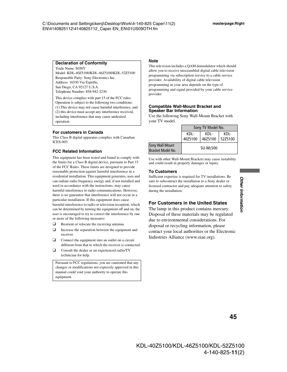 Sony KDL-52Z5100 User Manual | Page 45 / 48