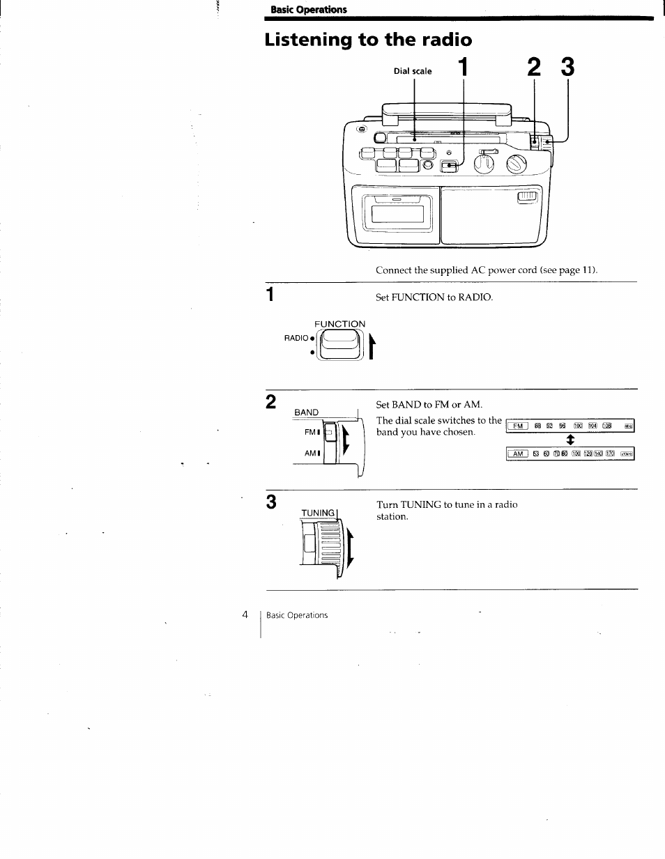 Listening to the radio | Sony CFM-A50 User Manual | Page 4 / 16