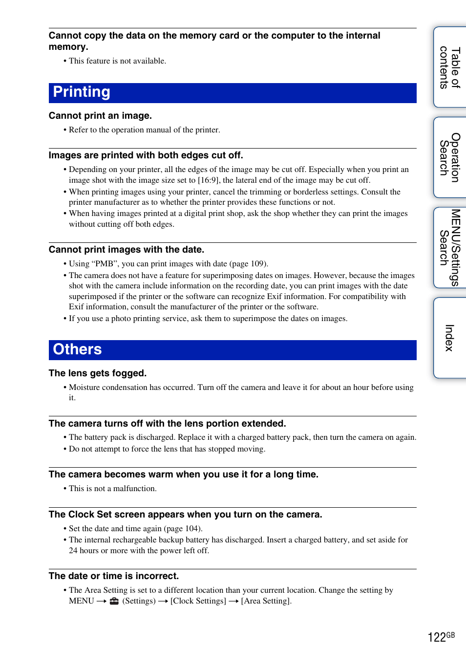 O 122, Printing others | Sony DSC-W560 User Manual | Page 122 / 141