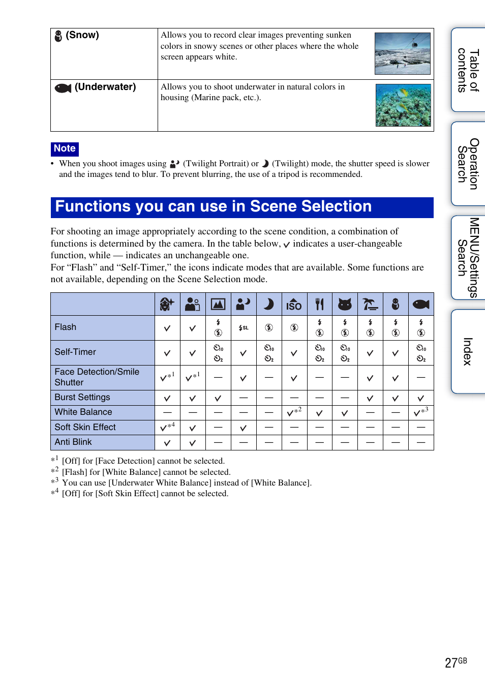 Functions you can use in scene selection | Sony DSC-W560 User Manual | Page 27 / 141