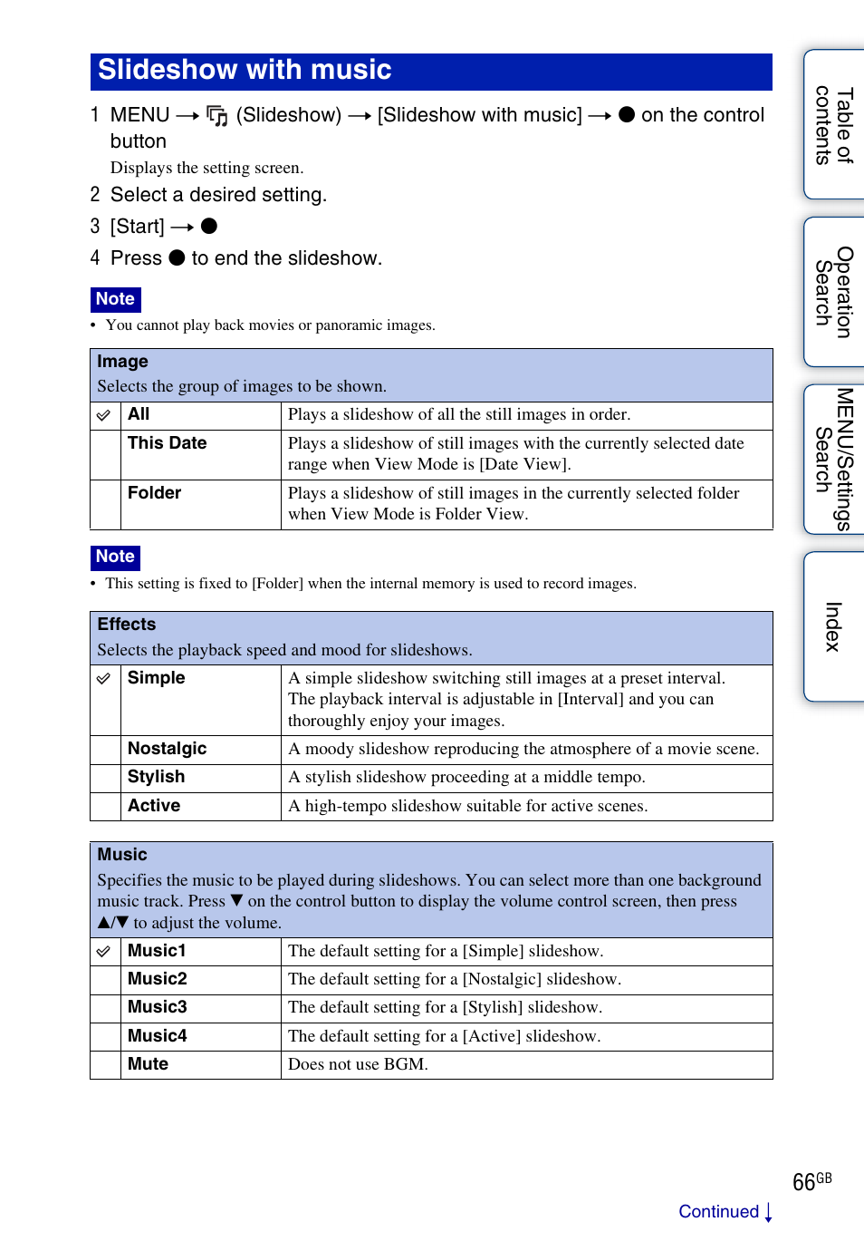Slideshow with music | Sony DSC-W560 User Manual | Page 66 / 141
