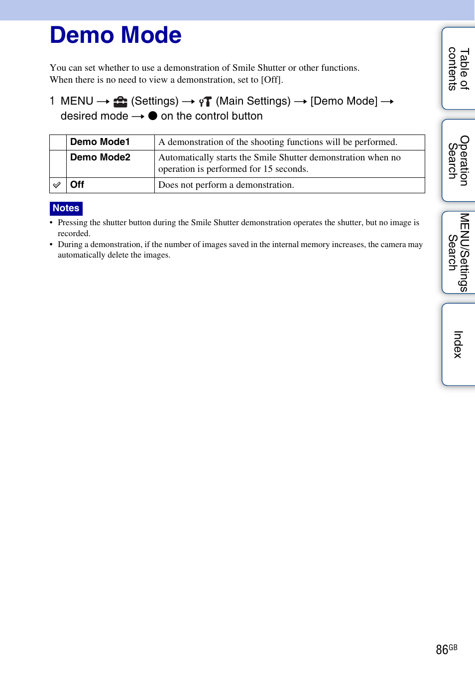Demo mode | Sony DSC-W560 User Manual | Page 86 / 141