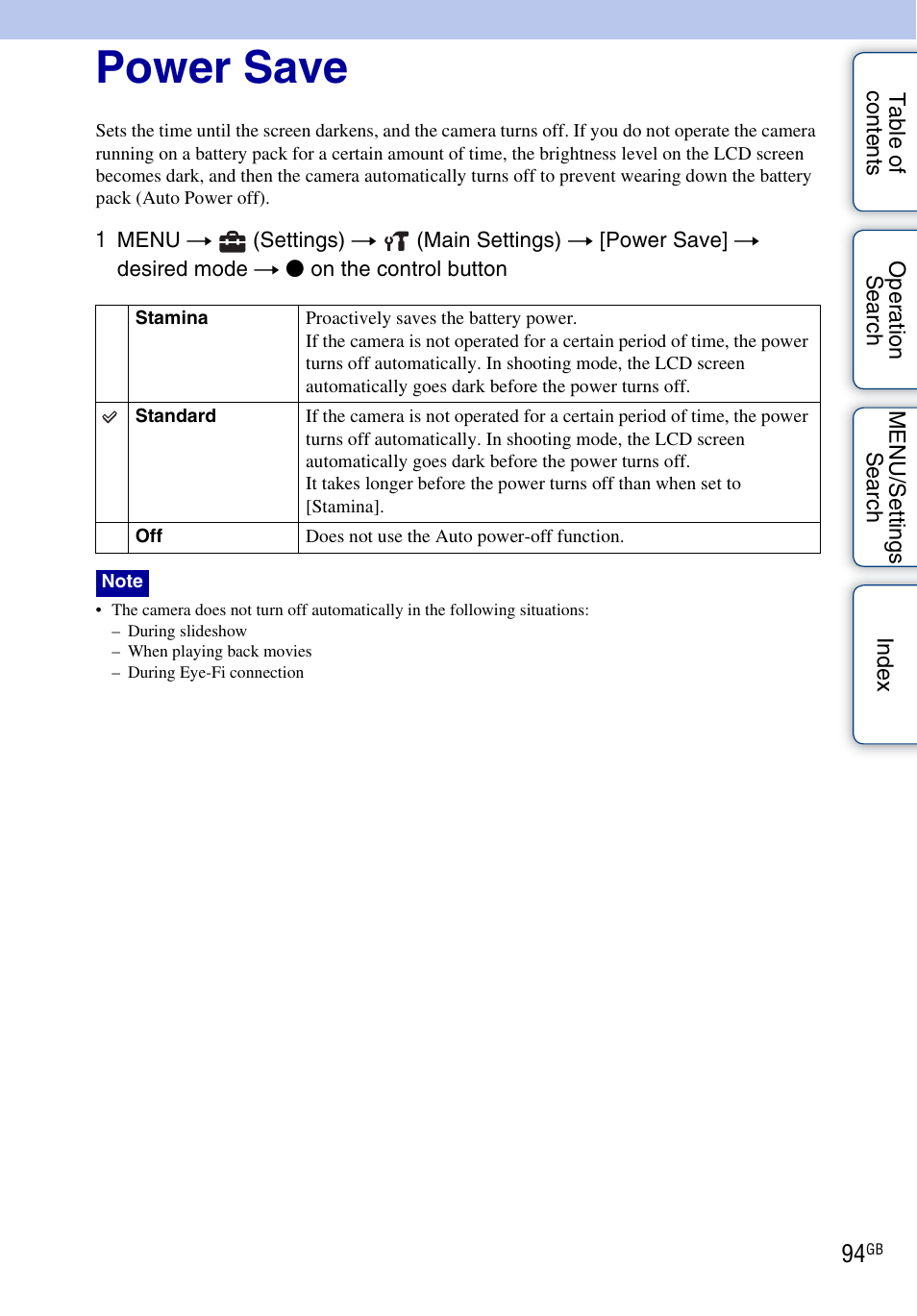 Power save | Sony DSC-W560 User Manual | Page 94 / 141