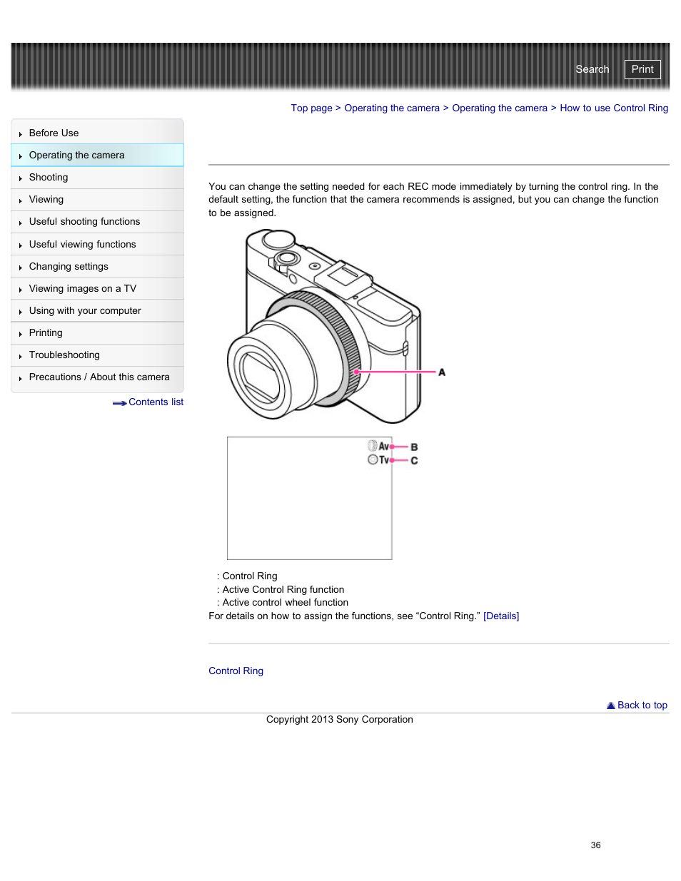 How to use control ring, Cyber-shot user guide | Sony DSC-RX100M2 User Manual | Page 45 / 269