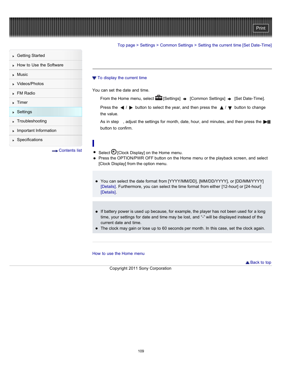 Setting the current time [set date-time, Details | Sony NWZ-E364BLK User Manual | Page 109 / 172