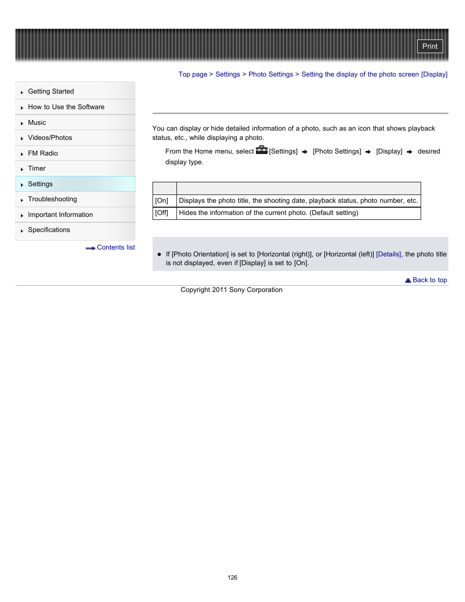 Setting the display of the photo screen [display | Sony NWZ-E364BLK User Manual | Page 126 / 172